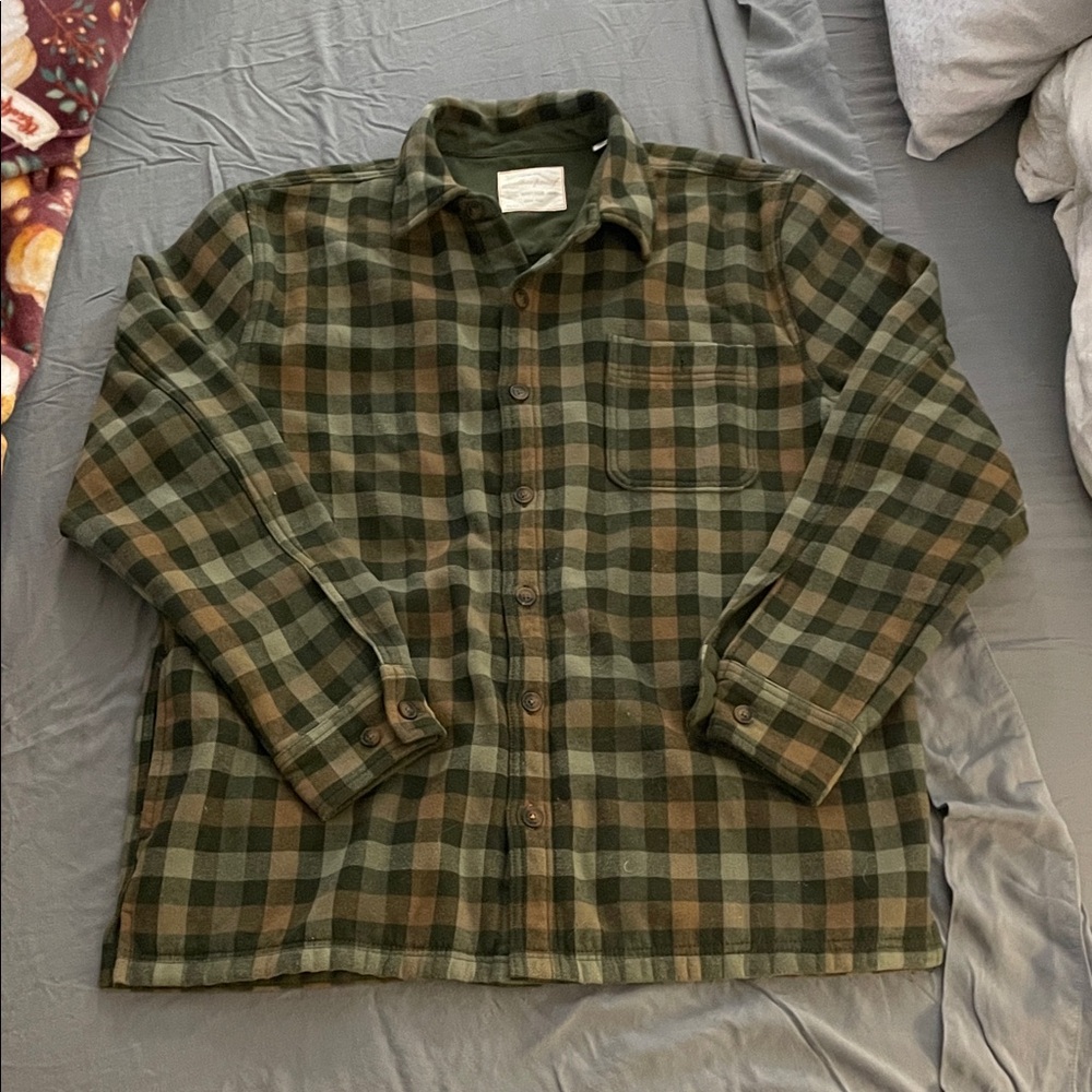 Men's Checkered Shirt Jacket in Green and Brown